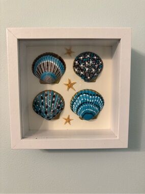Hand crafted Framed Blue Shell Shadow Box Wall Art